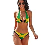 Homokoir Women's Jamaican Flag Two Piece Sexy Halter String Triangle Bikini Swimsuit,Color3,L