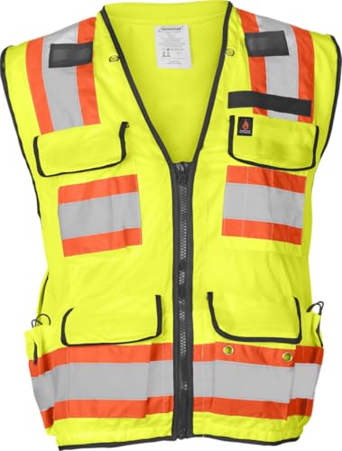 Ironwear 1278FR-L-04-XL ANSI Class 2 Flame Retardant Polyester Surveyor SAFETY Vest with 2 Silver Reflective Tape Lime X-Large