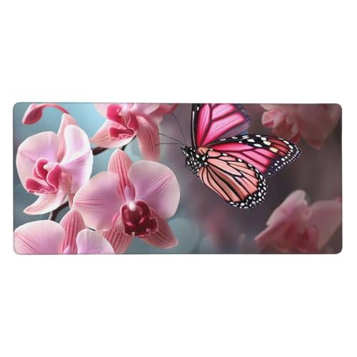 Tapis de souris de jeu XXL 40 x 90 cm orchidée, sous-main bureau ordinateur antidérapant