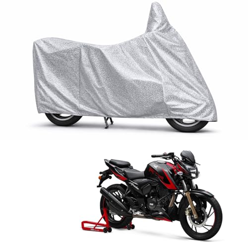 Image of 100% Waterproof Two Wheeler Body Cover Multi Layered Fabric Designed for TVS Apache RTR 2004V RaceEdition | Belt Buckle Lock | Silver Mag