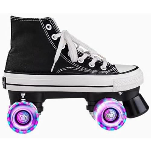YYingYYue Patines para niñas Patines de Ruedas Mujer Disco Patines de Lona Cuero para Adultos Transpirables Ruedas Brillantes Diseño Retro,Negro,43