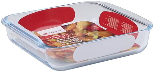 alpina Plat à Four Carré Verre 1,6L - Plat Résistant 24,5x22x5 cm - Compatible Four, Micro-ondes et Lave-vaisselle - Idéal pour Gratins et Lasagnes