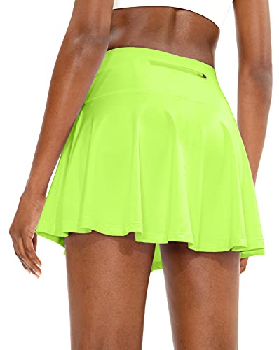 SANTINY Pleated Tennis Skirt for Women with 4 Pockets Women's High Waisted Athletic Golf Skorts Skirts for Running Casual (Green Citrine_M)
