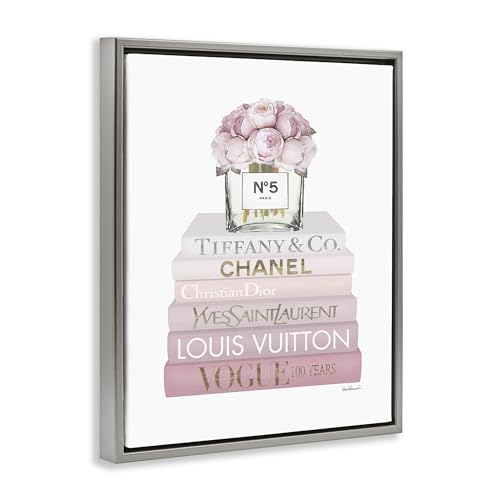 Image of Pink Rose Bouquet Bookstack Glam, 16 x 20 Inch Canvas in Floater Frame | Stupell Industries . By Amanda Greenwood . Ready to hang . Made in USA
