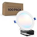 Sunco 100 Pack 6 Inch Ultra Thin LED Recessed Ceiling Lights, Slim Canless with Junction Box, 850 LM, 2700K/3000K/4000K/5000K/6000K, Dimmable, 14W=100W, Wafer Thin, 50000 Lifetime Hours ETL