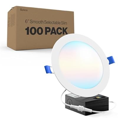 Sunco 100 Pack 6 Inch Ultra Thin LED Recessed Ceiling Lights, Slim Canless with Junction Box, 850 LM, 2700K/3000K/4000K/5000K/6000K, Dimmable, 14W=100W, Wafer Thin, 50000 Lifetime Hours ETL
