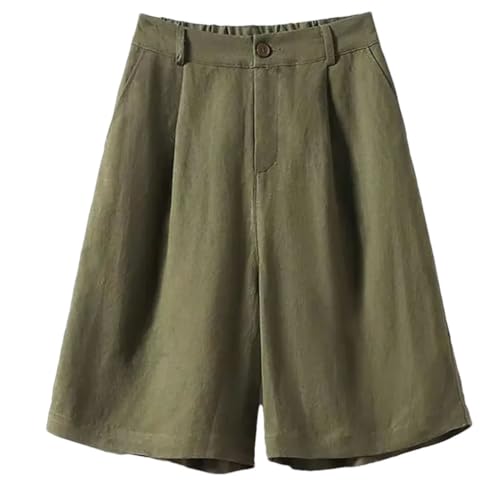 Short d'été ample coton et lin femme taille haute jambe large décontracté