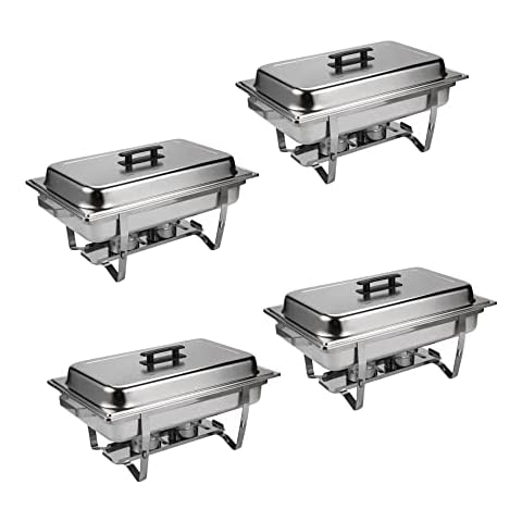 4 Packs Chafing Dish Buffet Set: 9 QT Stainless Steel Food Warmer - 9 Quart Buffet Servers with Fuel Holder & Water Pan - Chafer Set for Banquet Parties Even Catering Wedding (4 Packs) Cover