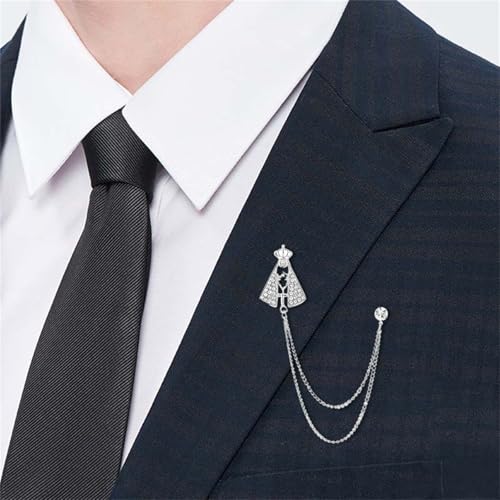 Image of 2PCS Crystal Hanging Chain Brooch Suit Pin for Men Women Vintage Crown Cross Star Diamond Broochs Gold and Silver Wedding Brooch for Clothes Dress Hats Bags Accessory
