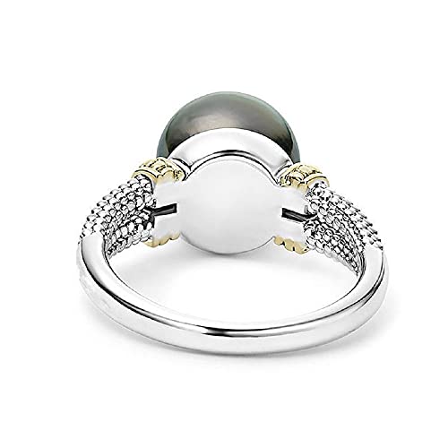 Inlaid Grey Pearl Ring, Round 925 Silver Plated Engagement Wedding Ring (6)4