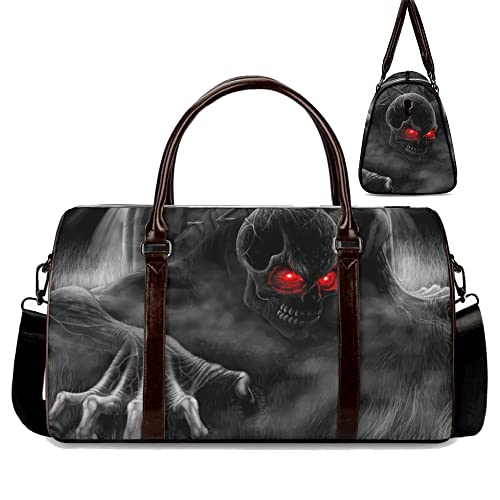 Goth Skull Shoulder Travel Bag – Horror Black Tote Luggage, Rugged Dark Carry-On Duffel, Edgy Overnight Festival Bag for Gothic Style Travelers (18 x 8.5 x 10 Inches)3
