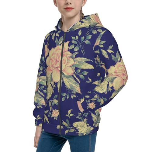 Summer Flowers with Foliage Kid Hoodies Boys Zip Up Sweatshirts Girls Pullover with Pocket