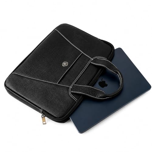 Image of Goatter Genuine Leather Laptop Sleeve Bag Compatible With 13 Inch Laptops | Premium Vintage Leather Laptop Carry Case for Men| Slim Office Messenger bag with Handle |
