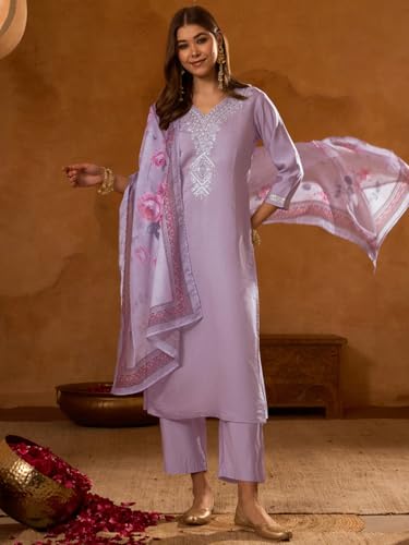 Image of Naixa Women's Rayon Embroidered Straight Kurta with Pant and Dupatta Sets (Available in Plus Size) (NX-696)