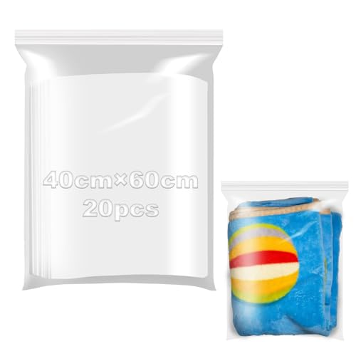 Sac Plastique Zip 40x60cm Sachets Plastiques Refermables 20 Pièces Zippé Transparent Sachet Plastique Zip Sachet Emballage Parfait pour Ranger Vêtements Bijoux et Fournitures Bureau dans Cuisine