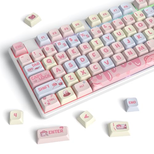 Image of XDA Profile Keycaps 133 Keys PBT Keycap Dye-Sublimation Custom Keycaps for MX Switches 60% 75% 100% Mechanical Gaming Keyboards(Cream Strawberry)