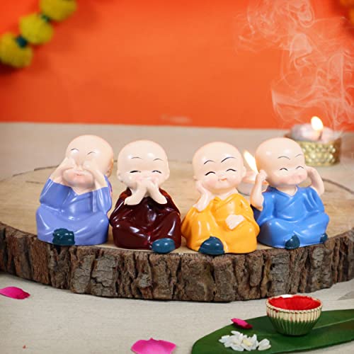 Image of TIED RIBBONS Rakhi for Brother with Gift - Set of 2 Designer Rakhi for Bhaiya with Mini Monk Buddha Idols Showpiece