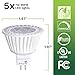 Bioluz LED 5 Pack MR16 50 Watt Halogen Equivalent Dimmable Bulb uses 7W, Halogen 3000K 12V AC/DC, UL Listed, High CRI for Low Voltage Recessed Lights, Track Lights and Landscape Fixtures.