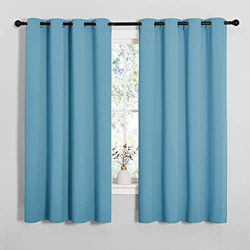 Image of NICETOWN Thermal Insulated Curtains Blackout Draperies, Window Treatment Solid Grommet Room Darkening Drape Panels for Bedroom (Teal Blue, Set of 2, 55 by 68 inches Long)