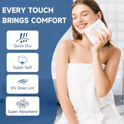 TEAWOO Coral Velvet White Washcloths 12 Pack, Highly Absorbent and Soft White Face Towels, Multi-Purpose Washcloths and Hand Towels for Bathroom, Hotel, Spa and Gym, 12 x 12 inches - Thumbnail 3