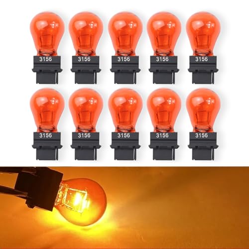 YYTQP 10 PCS 3156 Car Brake Light Bulb, 12V 21/5W Vehicle Turn Signal Light Accessory, 3156 Single Filament Bulb Lighting Accessory, Universal for Most Cars, Trucks and Vans (Amber)