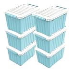 Nazhura 97 Quart Plastic Storage Bin, Stackable and Nestable Storage Boxes with White Lids and Secure Latching Buckles, Large Storage Container (Blue, 97Quart-6Pack)