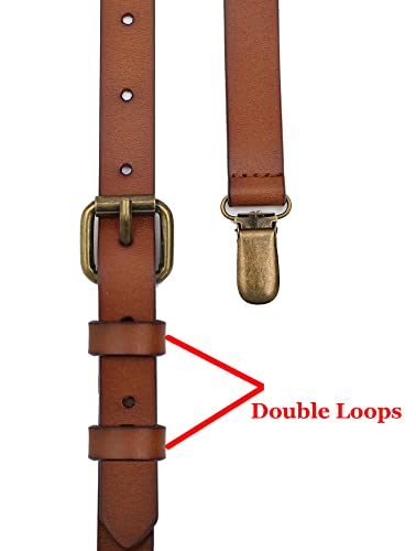 Image of EURYNOME Leather Suspenders For Men, Brown Genuine Leather Suspenders Groomsmen Gifts
