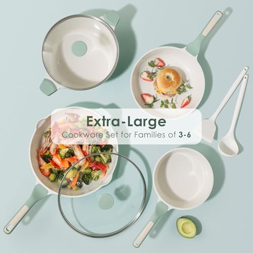 Image of SENSARTE Nonstick Ceramic Cookware Set Large 13-Piece, Healthy Pots and Pans Set Dishwasher Safe, Non-toxic Kitchen Cooking Set with Stay-Cool Handles, Induction Compatible, PFAS Free, Green