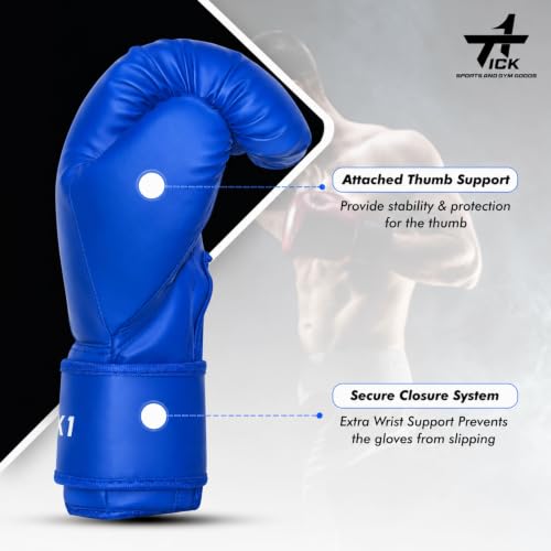 Image of Boxing Gloves for Men & Women, Punching Gloves for Training & Heavy Bag Punching with Moulded Foam Padding. Durable PU Material with Secure Velcro Wrist Support (Blue, 14 oz)