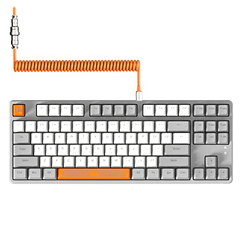 A.JAZZ AK873 75% Teclado para Juegos con Cable TKL 80% Hot Swappable Blue Switch Mecánico Keyboard Cable USB C Espiral LIGHTSYNC RGB LED 87 Teclas Cubierta Magnética Detachable para PC/Mac