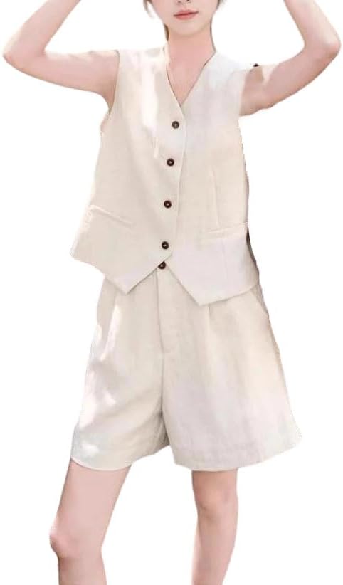 Women's Sleeveless Vest & Shorts Two Piece Set Elegant Casual Summer Daily Suit
