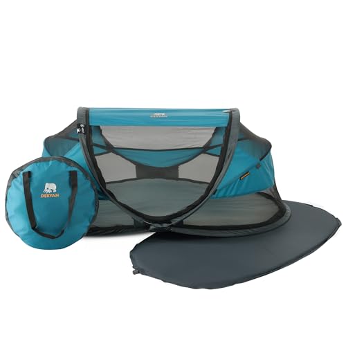 Deryan Baby & Kinder Reisebett mit Matratze - ab Geburt bis 2,5 Jahre, Pop Up Kleinkindbett Babyzelt in 2 Sekunden aufgestellt, inkl. Moskitonetz & Reisetasche, Schnell & Kompakt Faltbar, Ozean