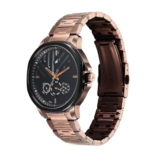 Image of Fastrack Fleek Quartz Multifunction Black Dial Brown Stainless Steel Strap Watch for Guys - NT3303KM02