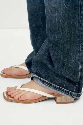 Image of DOEYG Raffia Heels Sandals Summer Beach Flip Flops Heels Square Open Toe Heeled Sandals Dressy Comfortable Slip on Thong Sandal