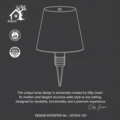 Image of ANKRI Wireless Bottle Lamp LED 3 Colour Light Battery Desk Dimming Night Light Indoor Portable for Cafe Restaurant Home Living Room | 15 cm | Black | Long Lasting Battery