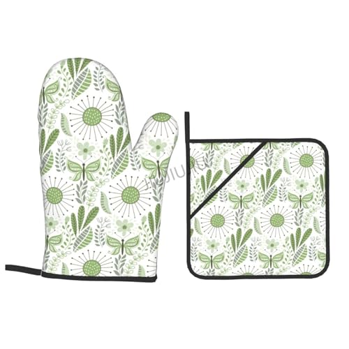 Oven Mitts and Pot Holders Set Butterfly Patterns Non-Slip Heat Resistant Oven Mitts and Potholder for Cooking Baking Grilling BBQ - immagine 6