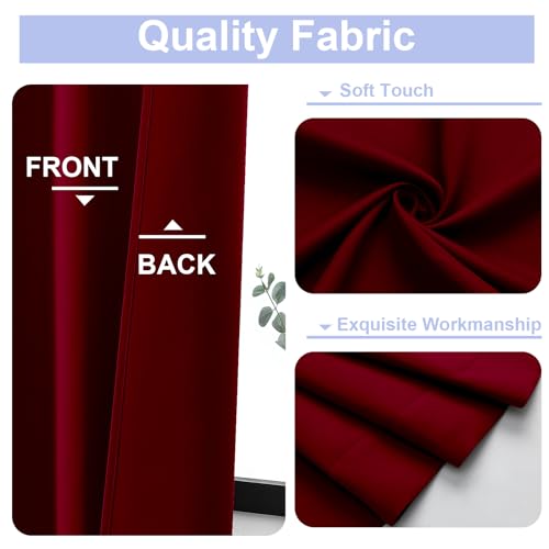 Simplebrand Red Blackout Curtains for Bedroom 96 Inches Long 2 Panels, Solid Thermal Insulated, Energy Saving Living Room Window Treatment Curtains Blackout Drapes, W50 x L96 Inch, Red