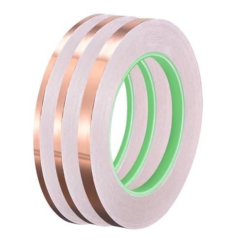 sourcing map 2 Stk. Doppelseitig leitfähig Klebeband Kupferfolienband 4mm/5mm/8mmx30m/98.4ft für Gitarre, EMI Shielding Crafts, elektrische Reparaturen