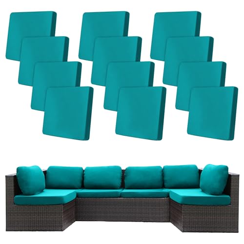Image of 12 Pcs Stretch Patio Cushion Covers,Outdoor Couch Covers Replacement,Outdoor Couch & Sofa Slipcovers,for Patio Furniture Cushion Covers,Washable Reusable Furniture Protector (Peacock Blue,Cover Only)
