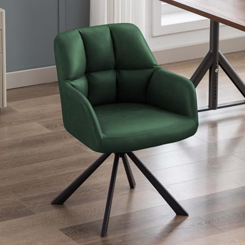 Image of Finch Fox Battle Modern 360 Swivel Mid-Back Arm Faux-Leather Study Upholstered Comfortable Metal Base Computer Office Desk Chair in Dark Green Color (Set of 2)