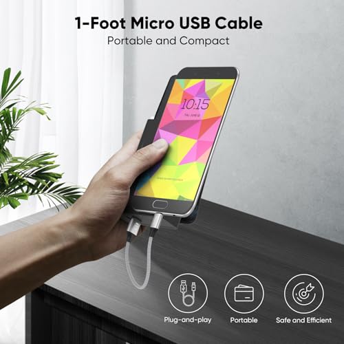 DteeDck Micro USB Cable 1ft Short 15W Fast Charging & 480Mbps Data Transfer, USB A to MicroUSB Braided Charge Cord for Old Kindle Android Phone Nokia Tablet PS4 Controller Raspberry Pi and More