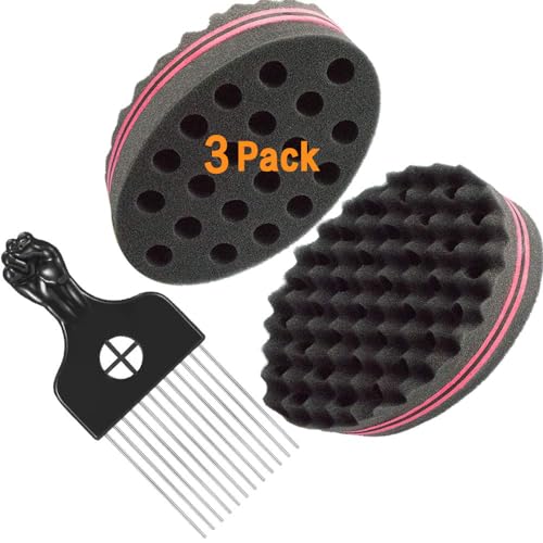 DDJSJ Hair Sponge Brush Big Holes Magic Twist Barber Dreads Locking Afro Curl Sponges for Men and Women Curly Coil Wave Hair Care Tool 3 Pack