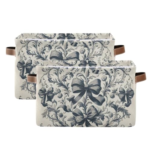 PaChyLuu Black Bows Storage Basket Bin Canvas Fabric Organizer Toys Basket with Handles for Home Office Nursery, Clothes, Gifts, 2 Pcs