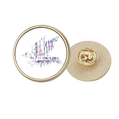 Broche ronde en métal doré style gratte-ciel M pour customiser un manteau terne