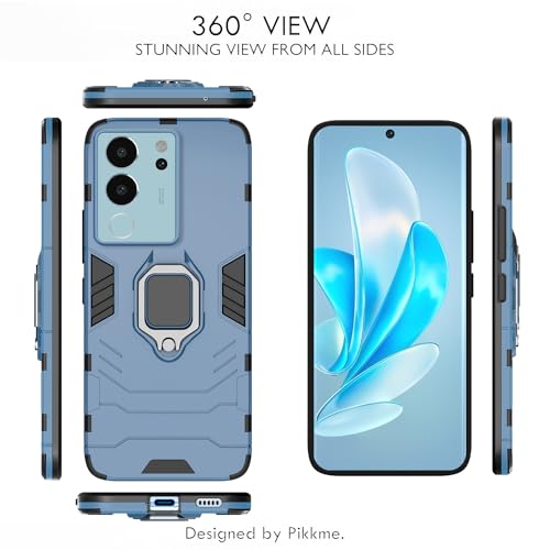 Image of Pikkme Vivo V29 / V29 Pro 5G Back Cover | D5 Tough Armor Bumper | 360 Protection Case | Ring Holder Stand Case for Vivo V29 / V29 Pro 5G (Blue)