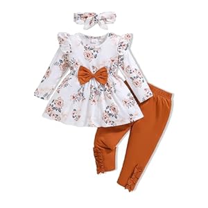 Toddler Baby Girl Clothes Infant Girl Outfits Fall Ruffle Floral T-Shirt Top Pants Set Winter Clothes