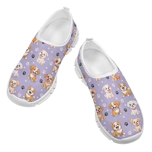 Girls Dog Shoes Purple Gym Shoes Girls' Slip On Sneakers Size 1.5 Big Kids Fashion Athletic Tennis Shoes for Girls 10-12