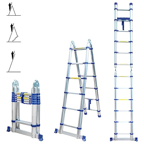 HOSTRÖM Echelle télescopique articulée 3,8m STEMPAKT, escabeau 2x6 marches Pliable Professionnel Multifonction, H Max Travail 4,7m, Garantie 5 Ans