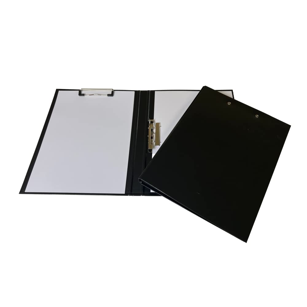 Janrax Black A4 Clipboard Document Clamp File Folder – Fold-Open Laminated Board with Metal Clip and Clamp