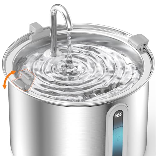 oneisall 2L Stainless Steel Cat Water Fountain with Snap Anti-Spill Cats Water Fountains with Quiet Pump Continuous Fresh Water Supply Pet Water Fountain for Single Kitty & Small Pets